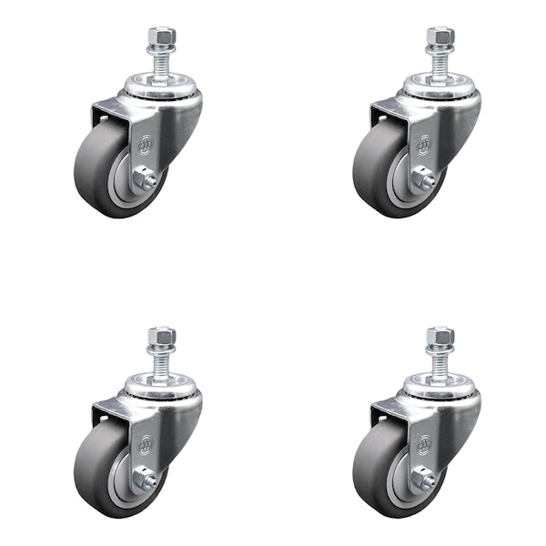 3 Inch SS Thermoplastic Rubber Wheel Swivel 1/2 Inch Threaded Stem Caster Set SCC